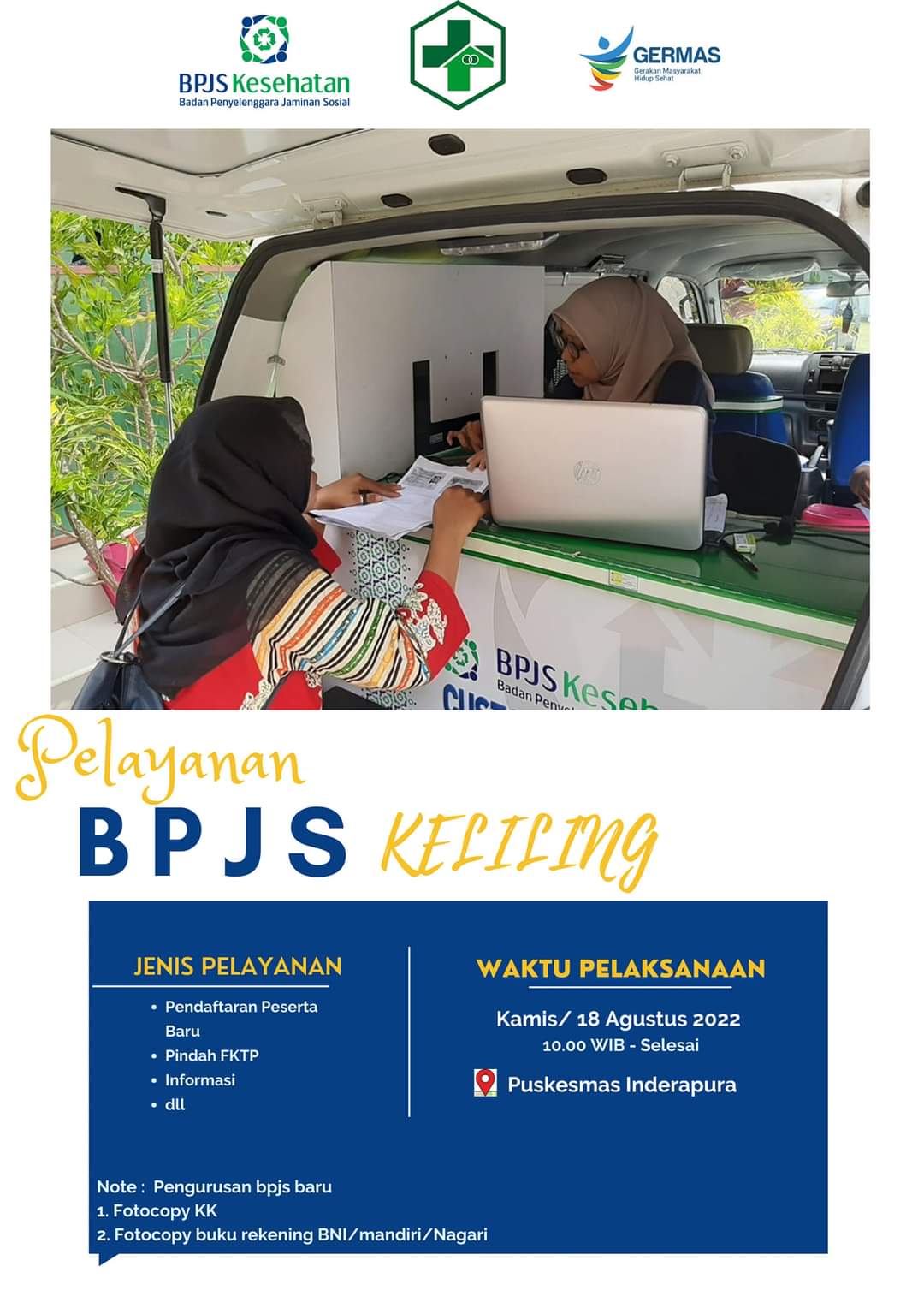 Jadwal Pelayanan BPJS Kesehatan Keliling  puskesmas Inderapura